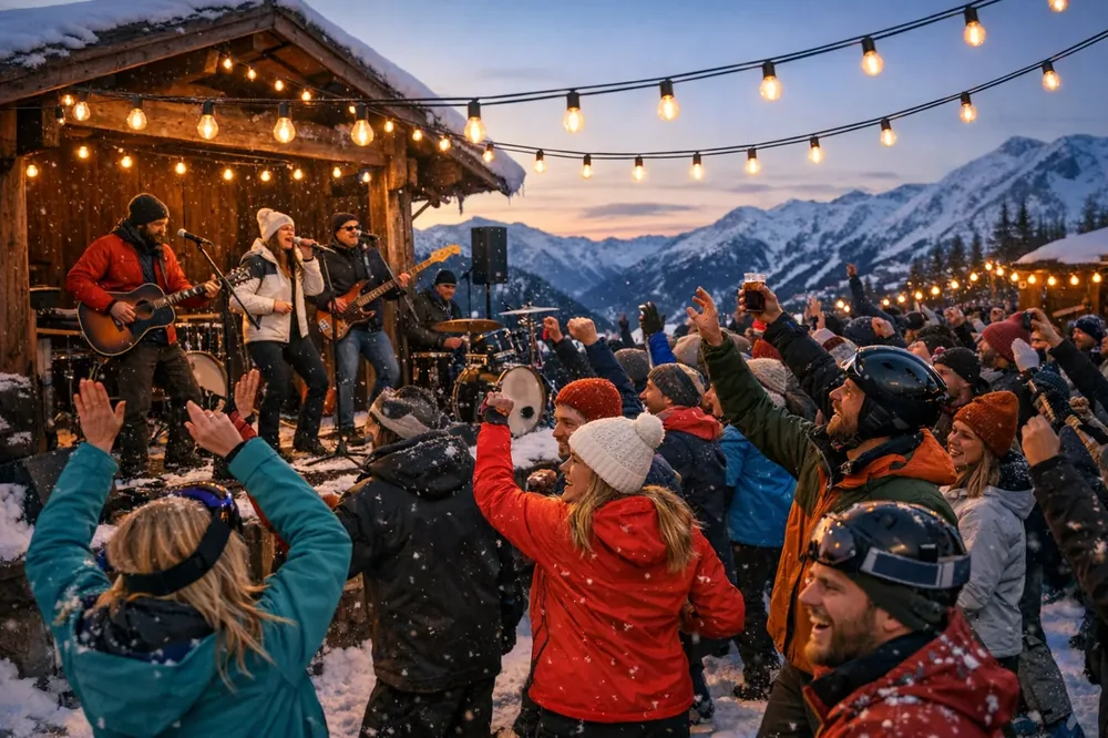 Livemuziek bij après-ski in de Alpen