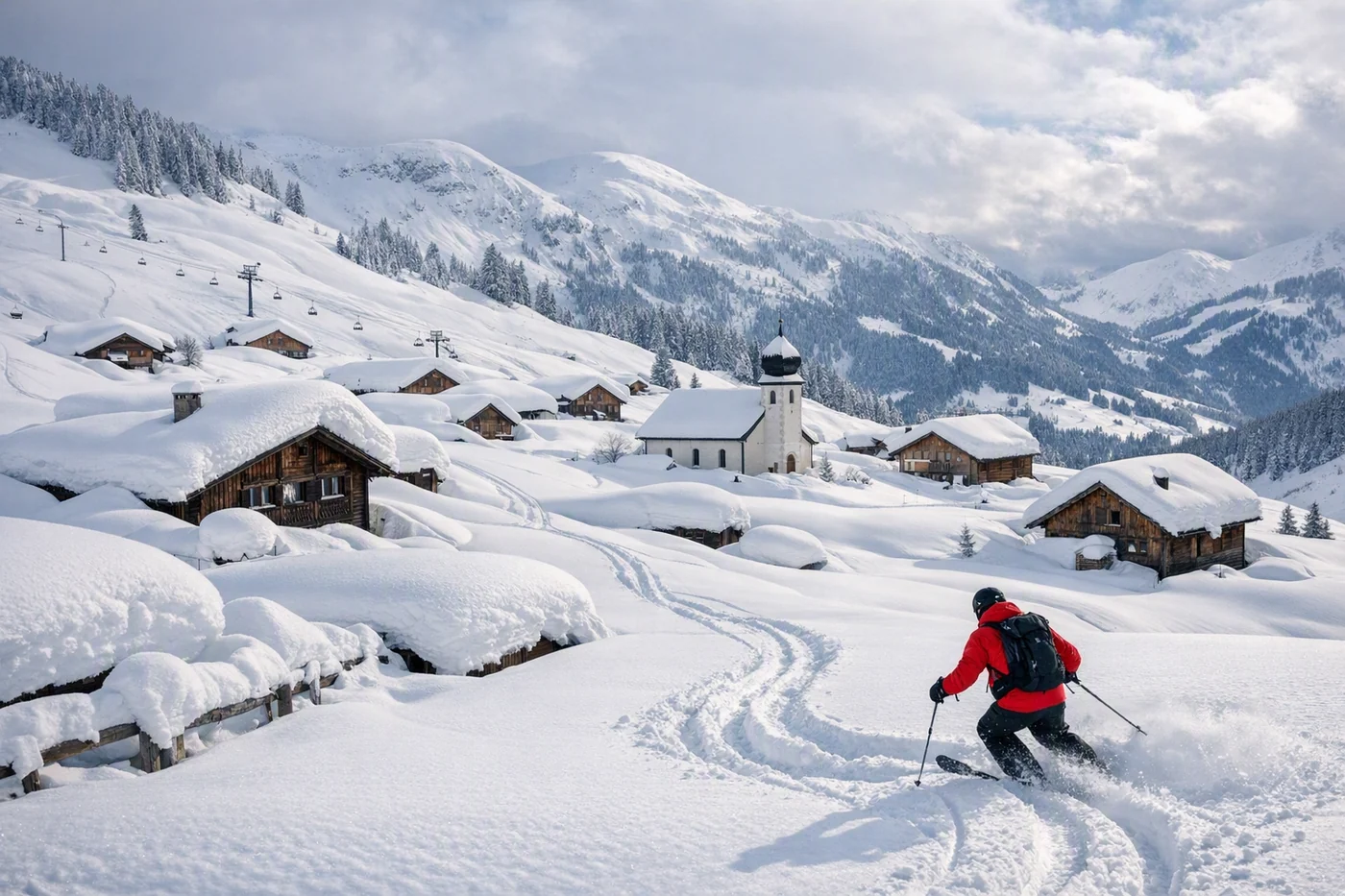 Wintersport in Damüls in Oostenrijk