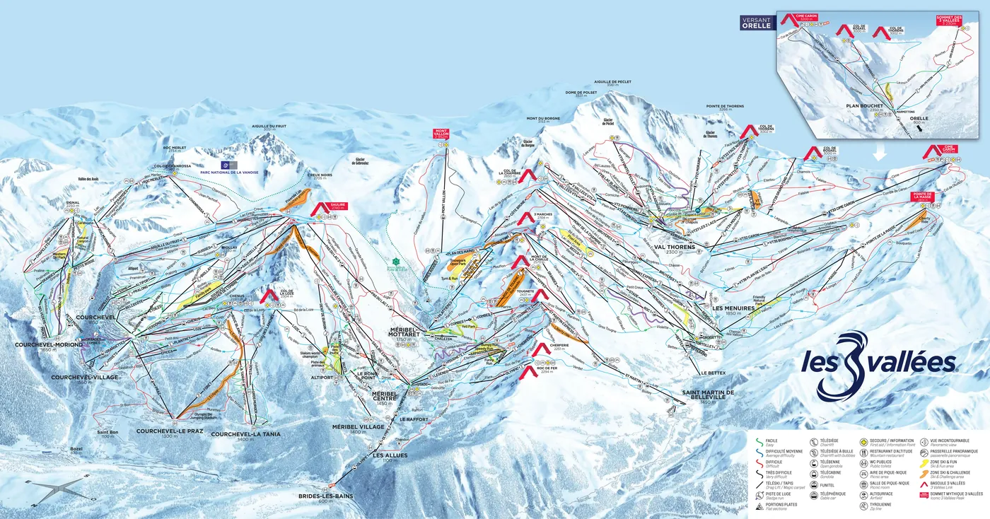 Pistekaart van Brides-les-Bains, pistes, liften en afdalingen