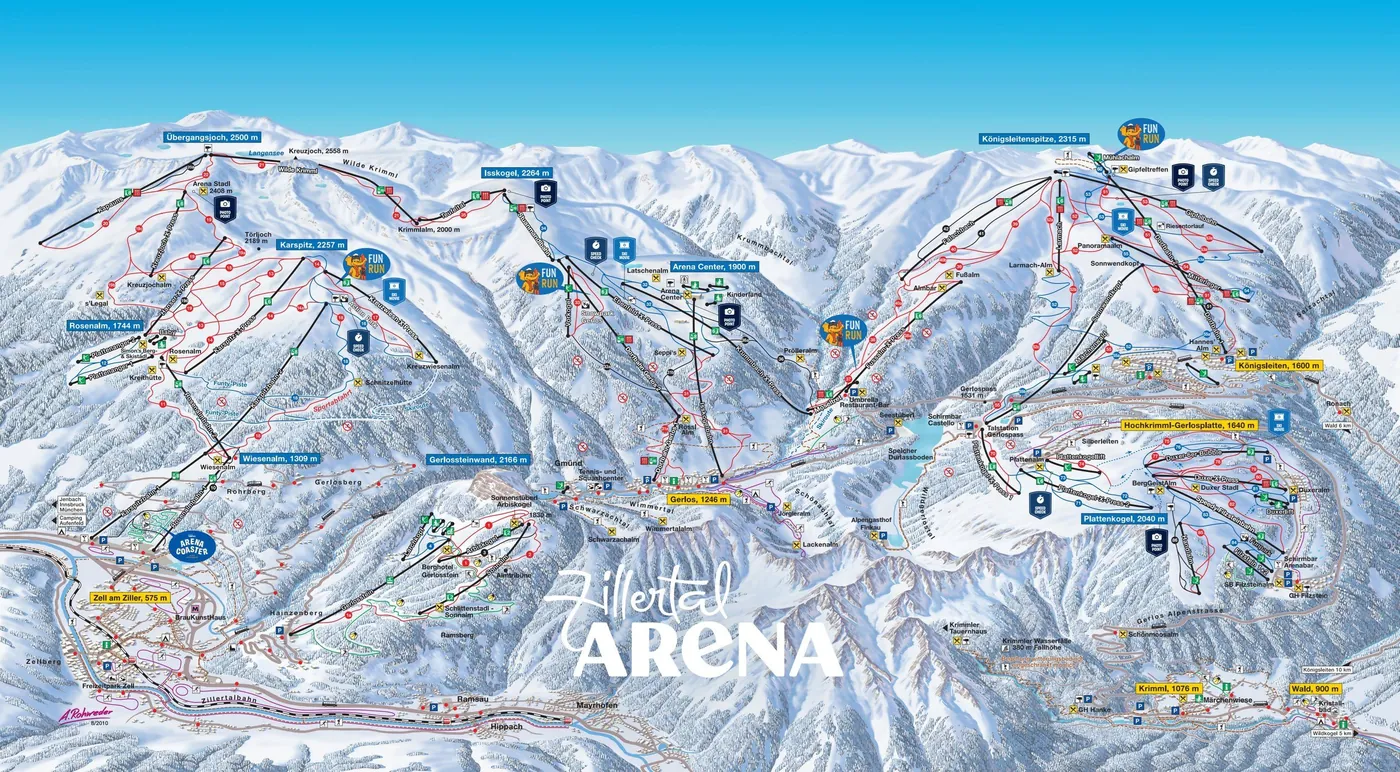 Pistekaart van Gerlos, pistes, liften en afdalingen