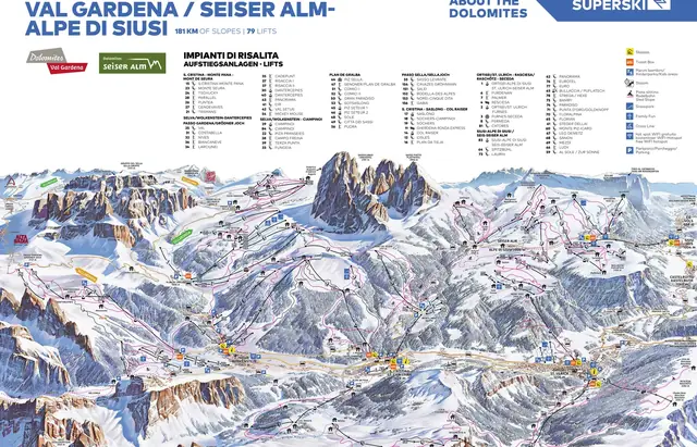 Pistekaart Selva Val Gardena