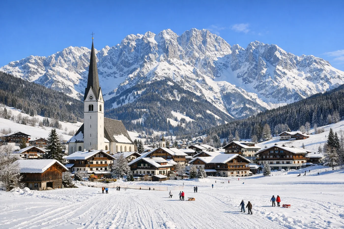 Wintersport in Maria Alm in Oostenrijk